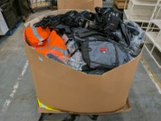 A pallet of assorted corporate stock including clothing, accessories and related.
