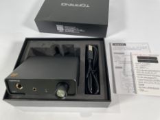 A Topping DX1 BK Mini Stereo DAC Headphone Amplifier.