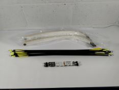 A mixed lot of archery related items including 2x Petron Bow Handles, 2x Petron Spare Limbs, 2x Aval
