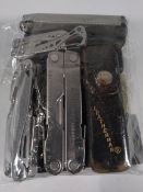 Eight pre-owned Leatherman multitools to include Bolster, Rebar, Wingman (over 18s only).