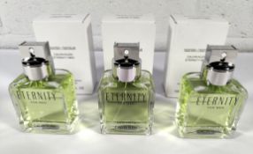 Three boxed Calvin Klein Eternity eau de toilette for men 100ml testers.