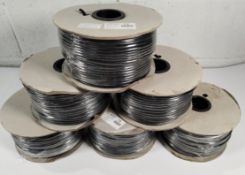 Six Multicomp Pro coaxial cable reels (approximate 100m per reel) black (P/N: CBBR0441).