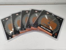 Five as new Evolution Tools multi-material cutting chop saw blade 255mm.