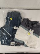 A men's Reiss Airforce blue top, size M and The North Face Kaven Joggers, size M.