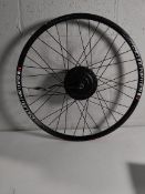 An Accolmile Bafang Electric bike conversion kit cycling partner black wheel.