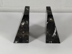 Four as new Fossilstone Onyx Marble Wedge Bookends, Black.