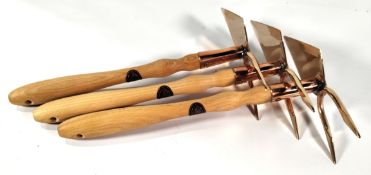 Three PKS Bronze copper phoenix hoe garden weeding tools.