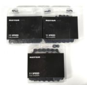 Three sealed packs of Rotorchain 11-speed 118-links black bicycle chains (C05-003-00030-0).