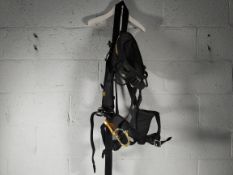 A mixed lot of pre-owned items including Petzl Astro Harness, Rope, Carabiner and more.