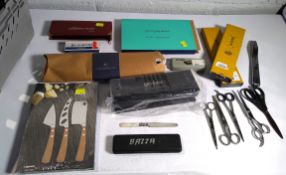 Miscellaneous items to include Fortnum and Mason set of three cheese knives, Diana Carmichael Leopar