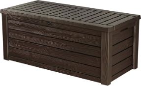 A Keter Westwood 570L brown garden storage box, sealed in box. (stock image)