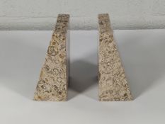 Four as new Fossilstone Onyx Marble Wedge Bookends, Beige.