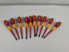 Ten Wiha SL/PZ22 X 100 Electrical up to 1000V screwdrivers.