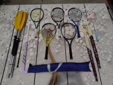A quantity of sporting items to include Tennis rackets and Yonex Ezone Ace, Babolat, Fleck Carbon dr