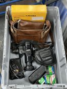 Assorted vintage cameras & accessories to include: c.1990 Olympus iS1000 35mm Bridge Zoom Lens Camer