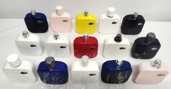 Thirty Lacoste perfumes/testers and related (please note: bottles may have been used/packaging may h