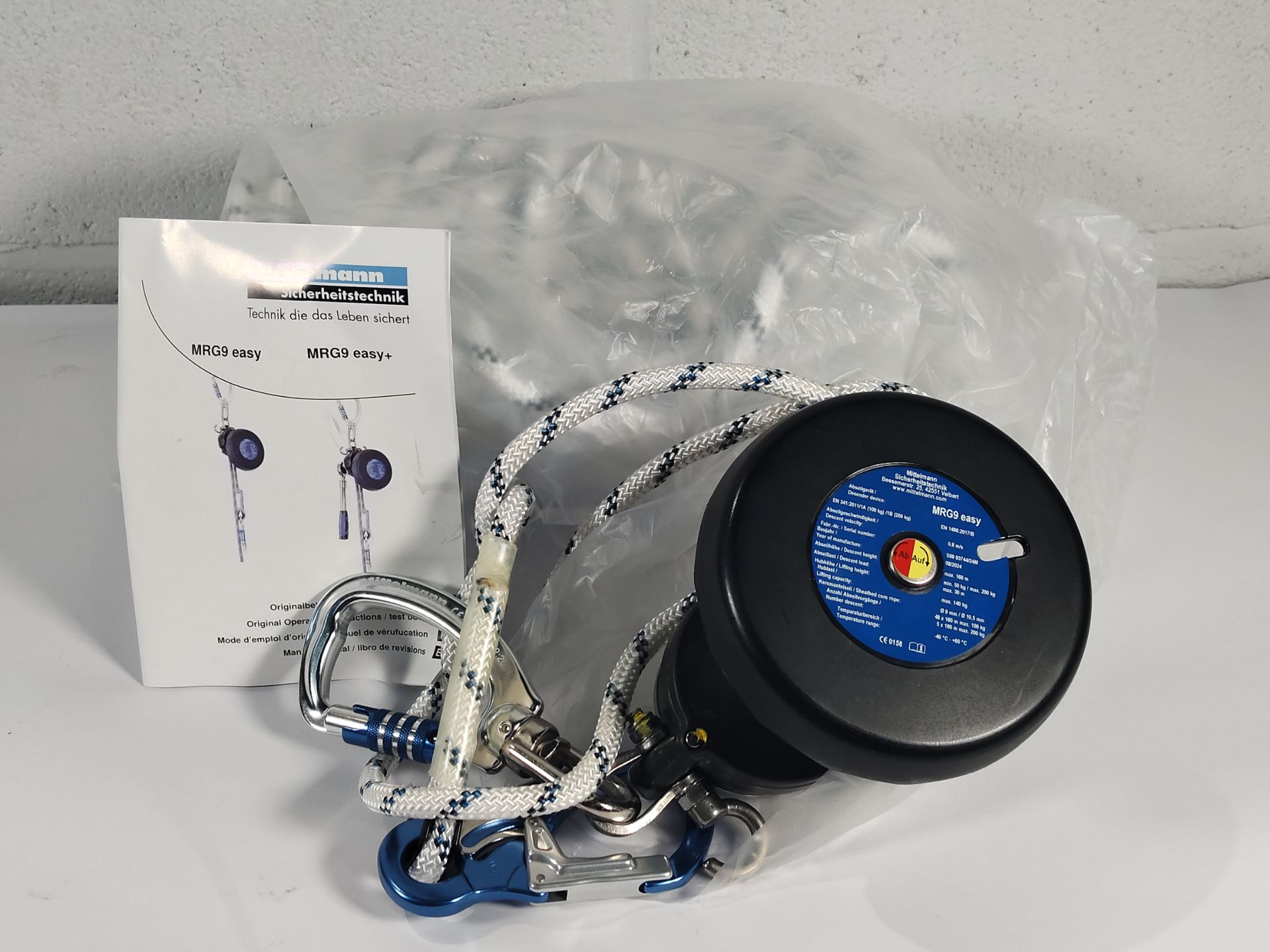An as new Mittelmann MRG9 easy auto-descender rescue device, item has not been tested (REF: MRG9 eas