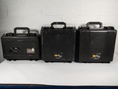 Three pre-owned branded hard cases to include 2x Peli Storm Case iM2275 and 1x SKB Cases iSeries uti