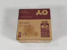Five as new Teenage Engineering Pocket Operator Arcade PO-20 Synthesizers (Box open).