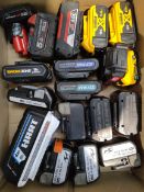 A quantity of assorted pre-owned power tool batteries to include DeWalt XR18v, Hart, Hitachi.