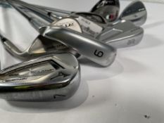 Seven assorted pre-owned golf clubs (all RH), to include Callaway Steelhead XR, Ping i525 and Clevel