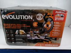 An as new Evolution Double Bevel TCT Multi-Material Cutting Sliding Mitre Saw, 255mm, 200W (R255 SMS