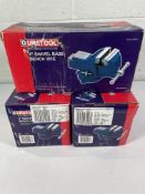 Three boxed as new Duratool D02334 Swivel Bench Vice, 4