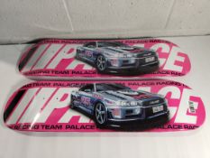 Two as new Palace Racey skateboard decks (slight scuff to to top edge of one board).