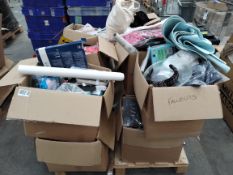 Twelve boxes of assorted items, to include stationery, homeware and more (over 18 only).