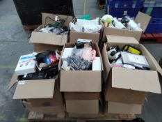 Twelve boxes of assorted items, to include stationery, homeware and more (over 18 only).