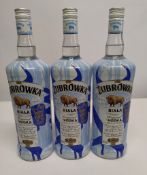 Three Zubrowka Biala original vodka 3 x 1L.