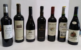 Seven assorted red wines to include 2021 Marques de Riscal Rioja 750ml, 2022 Kriekbult Pinotage 750m