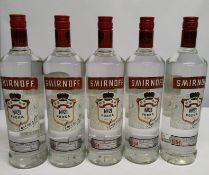 Five Smirnoff No21 original Vodkas 5 x 1L.