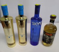 Two Au Vodka Blue Raspberry flavoured 2 x 700ml, Sky Vodka 1L, Espolon Tequila Resposado 100% Puro A