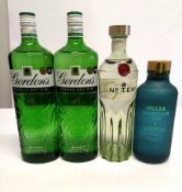 Two Gordon's dry gin 2 x 1L, No Ten small batch crafted gin 700ml, Hills & Harbour gin 700ml.