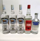 Three Zubrowka Biala original vodka 3 x 1L, Absolut vodka 700ml, By Amazon vodka 1L.