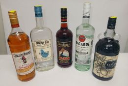 Five assorted Rums to include Goslings Black Seal Bermuda black rum 1L, The Kraken black spiced 1L,
