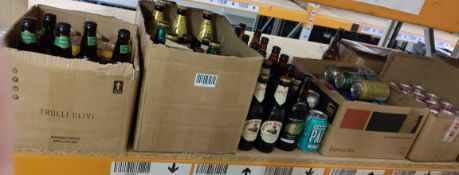 One shelf of assorted cans/bottles of beers/ciders and related (some close to BB date).