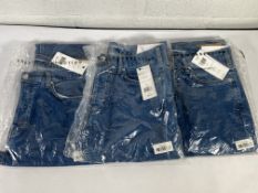Three pairs of French Connection denim slim fit jeans (Sizes 32 and 30).