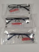 Three pairs of William Morris glasses frames to include Earl 1 c9531 - 58 - 17 - 145, Earl 1 c6031 -