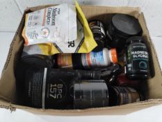 A quantity of assorted multi-vitamins and supplements to include pre-workout, marine collagen, magne