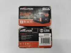Two as new Evolution 18v LI-ION Batteries, 5AH (R18BAT-Li5/0849713042446) (boxes worn).