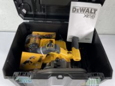 An as new DeWalt DCS520T2-GB 54v XR FLEXVOLT Brushless 165mm Plunge Saw including 2x DCB546 batterie