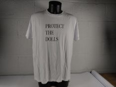 As new original Conner Ives 'Protect The Dolls' white cotton T-shirt size M.