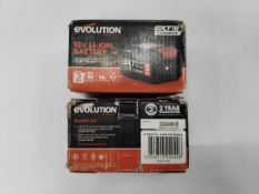 Two as new Evolution 18v LI-ION Batteries, 5AH (R18BAT-Li5/0849713042446) (boxes worn).