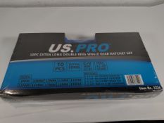 As new US Pro 10pc extra long double ring single gear ratchet spanner wrench set 8-19mm.