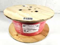 An as new Cavicel 100m Red Firecel SR 114H 300/500 V 2X1.5 + E solid cable spool.