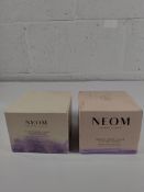Two Neom perfect night sleep scented candle 2 x 420g (outer boxes slightly distressed).