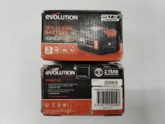 Two as new Evolution 18v LI-ION Batteries, 5AH (R18BAT-Li5/0849713042446) (boxes worn).