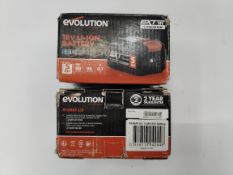 Two as new Evolution 18v LI-ION Batteries, 5AH (R18BAT-Li5/0849713042446) (boxes worn).